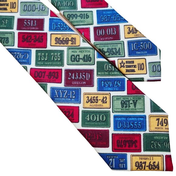 License Plate Print Necktie By Elizabeth Hand Made - Picture 2 of 10